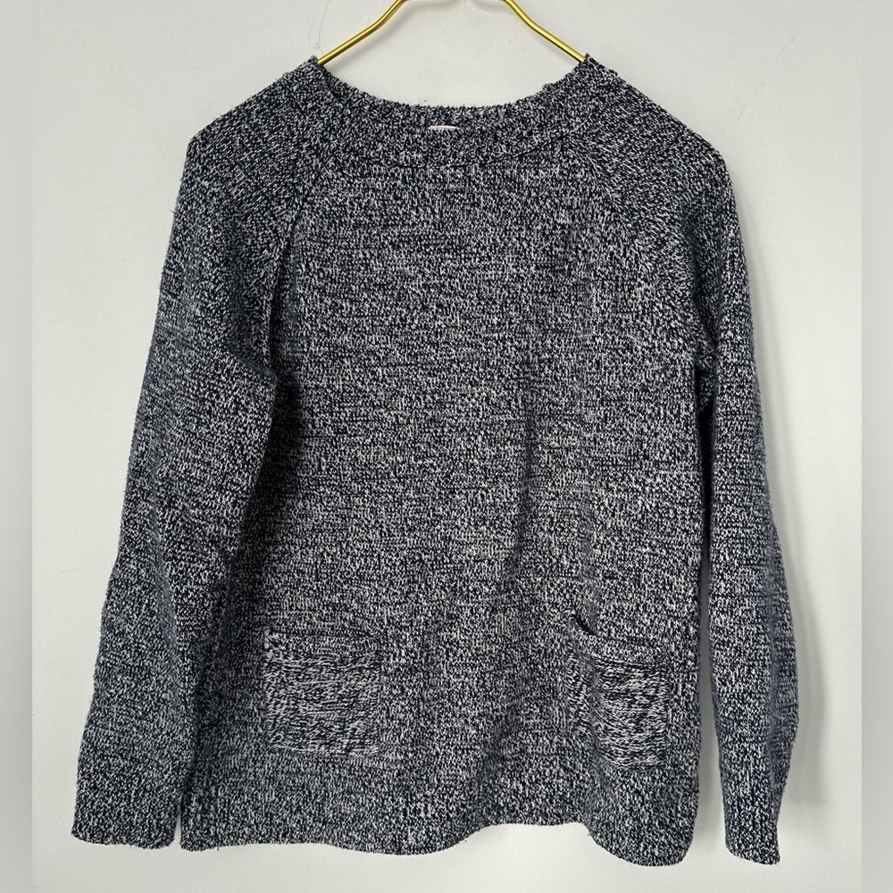 Gap Blue White Wool Blend Marled Knit Pocket Pullover Sweater Women’s Medium